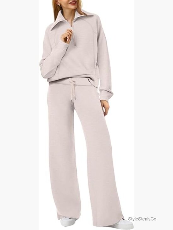 Pants - Half Zip Sweatshirt & Wide Leg Sweatpant 2 Piece Set Sweatsuit